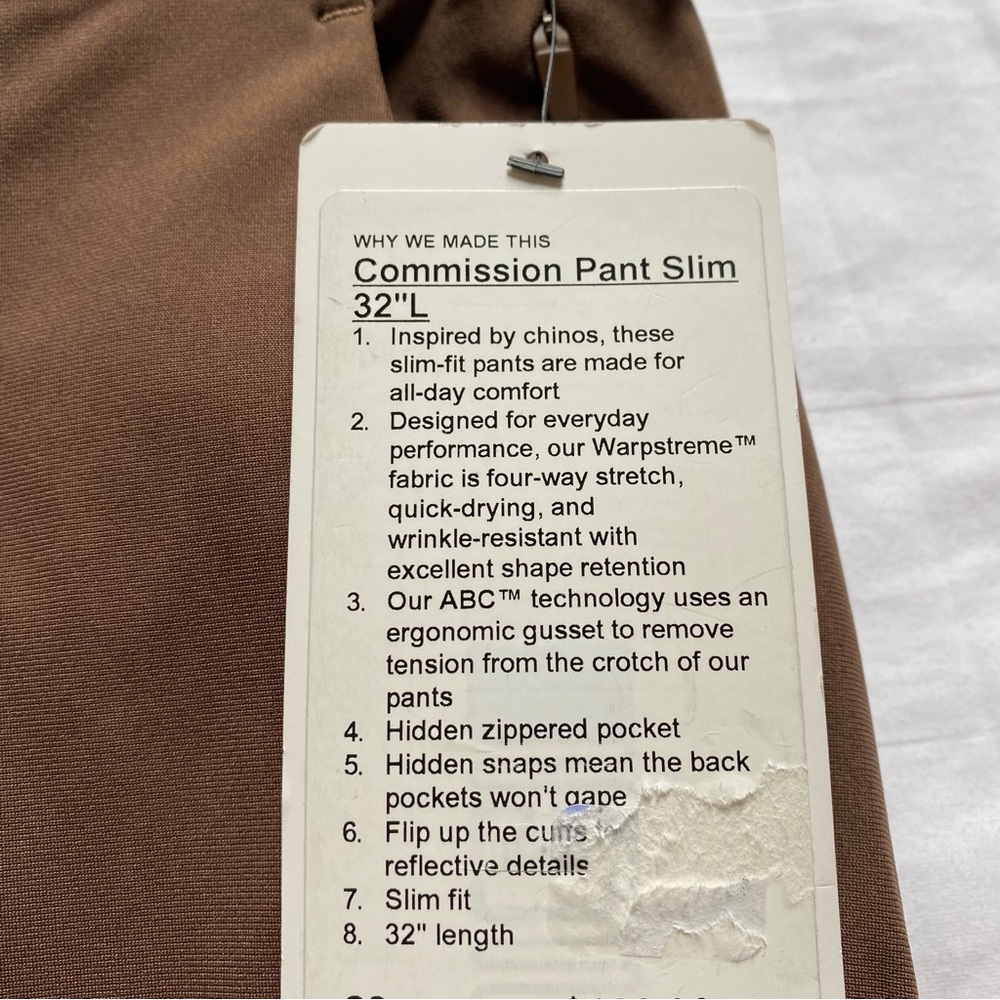 Lululemon Commission Pant Slim 32”L Warpstreme DMOC Dark Mocha Men’s Size 28 - Picture 4 of 6